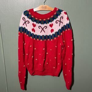 Vintage Robert Scott Ltd Christmas Sweater Red Gold Candy Cane Medium